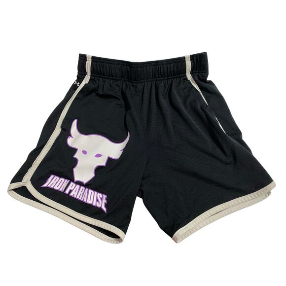 Under Armour Project Rock Shorts Women’s Size M Black Mesh Iron Paradise - Picture 1 of 7